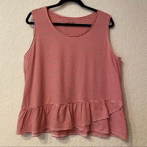 Lands End Red Striped Ruffled Hem Tank Top